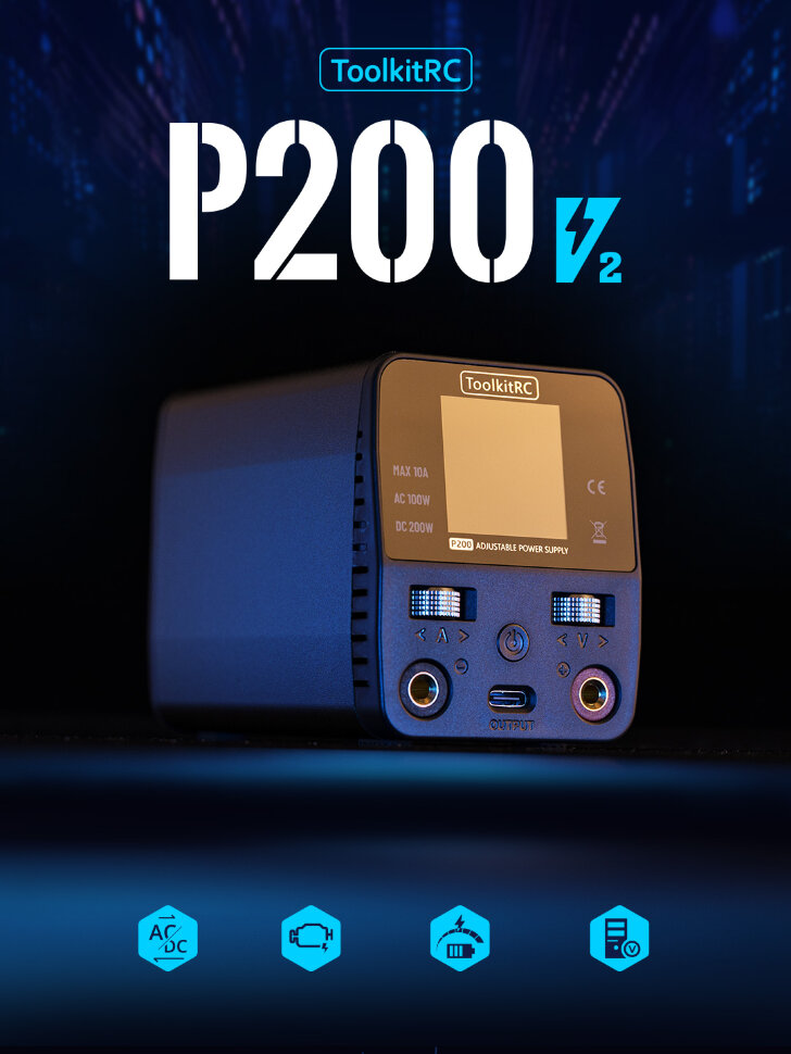 Зарядное устройство ToolkitRC P200 V2 (AC 100 Вт / DC 200 Вт)