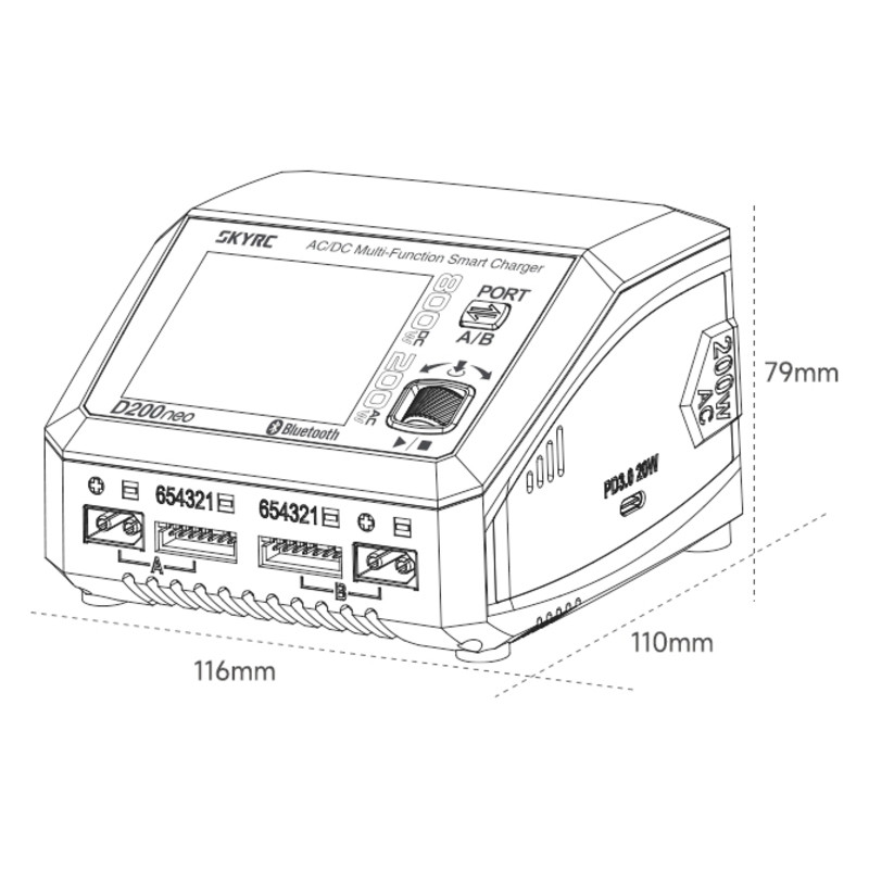 Зарядное устройство SkyRC D200neo (АС 200 Вт / 2* DC 400 Вт) (SK-100196)